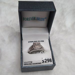 NIB Sterling Silver 1/2 CTTW Genuine Diamond Engagement Ring Bridal Set Sz 7